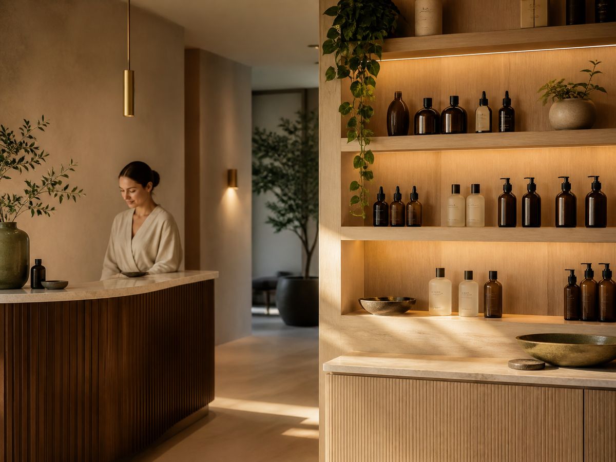 Flora Spas retail shelf and reception
